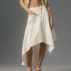 NWT Anthropologie Pilcro asymmetrical Ivory Denim white lace jean skirt 12